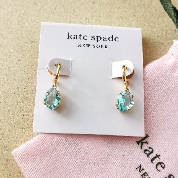 NEW Kate Spade gold light blue treasure trove Huggie Earrings